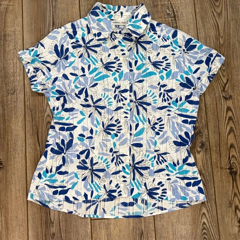 Carroll Reed Vintage Blue Floral Button-Up Shirt – Women’s Size 8 – 100% Cotton - Picture 3 of 10